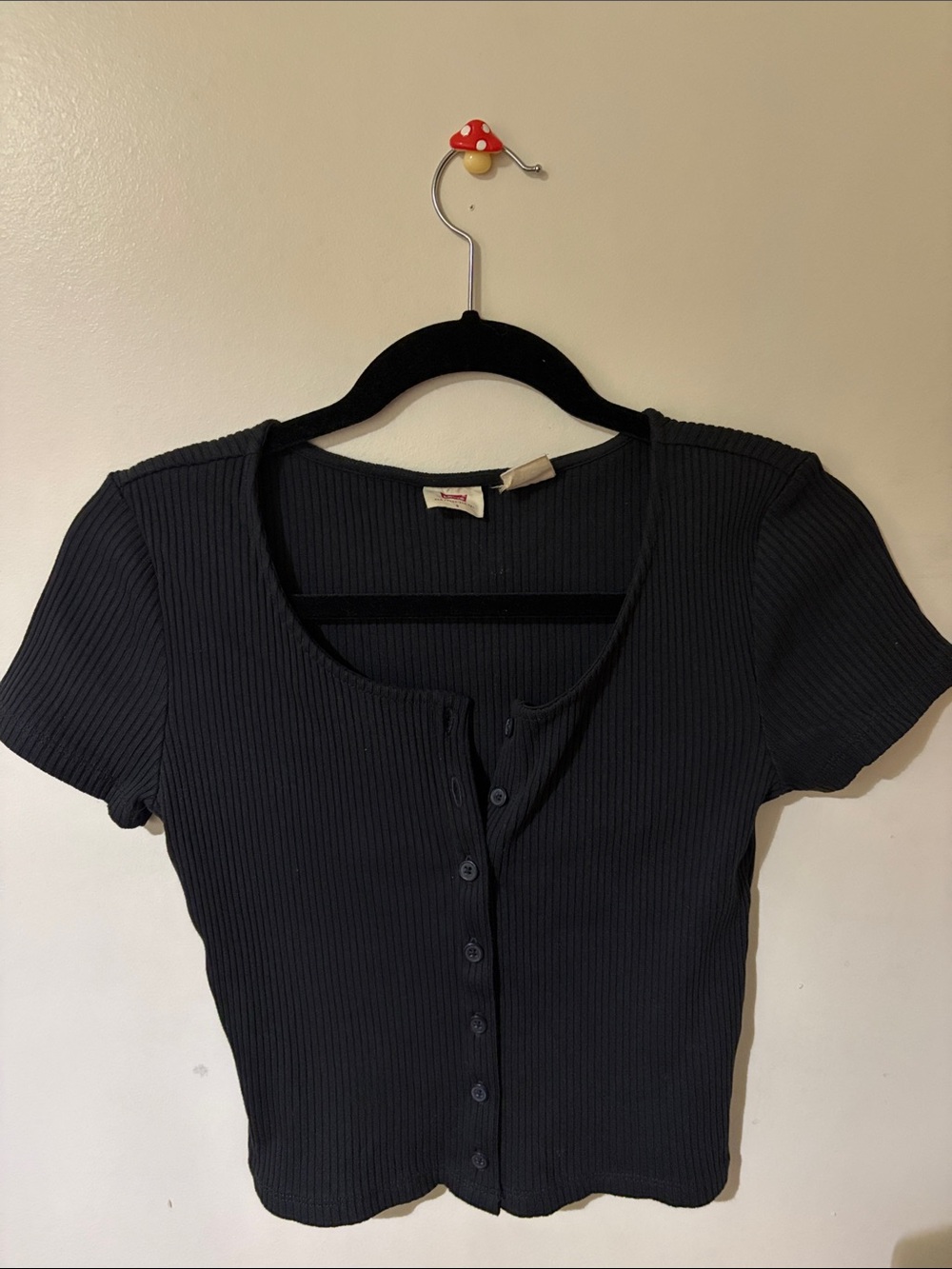 Levi's Black Ribbed Button-Front Short Sleeve Top
